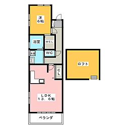 パルテノンミズホB 1LDKの間取図画像