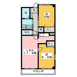 ドゥーメゾンK 2LDKの間取図画像