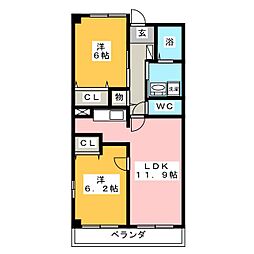 ドゥーメゾンK 2LDKの間取図画像