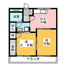 柿の木美江寺 2DKの間取図画像