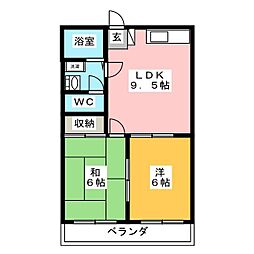 メゾンツボイC 2DKの間取図画像