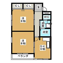 ハイツ三越 2DKの間取図画像