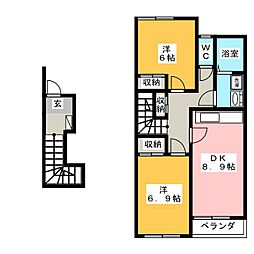 エルシティーオリビア 2DKの間取図画像
