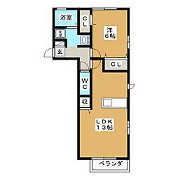 アドゥスィール 1LDKの間取図画像