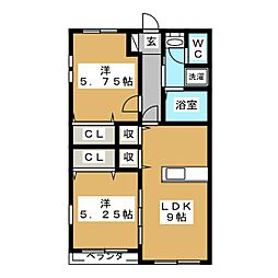メルベーユわーるど 2LDKの間取図画像