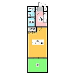 エヴァーグリーン 1Kの間取図画像