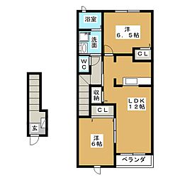 オーブベルB 2LDKの間取図画像