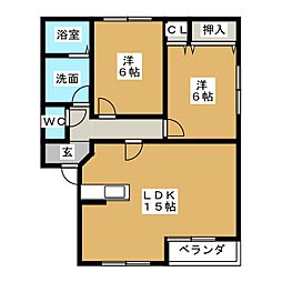 ヴィラウェスト北館 2LDKの間取図画像