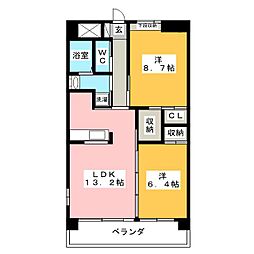 ラ・ポーゼロワイヤル 2LDKの間取図画像