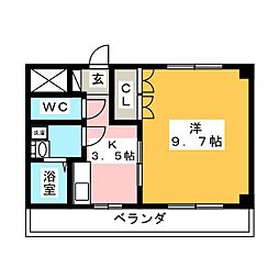 プレサス 1Kの間取図画像