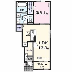 ベルカーナ 福(フク) 1LDKの間取図画像