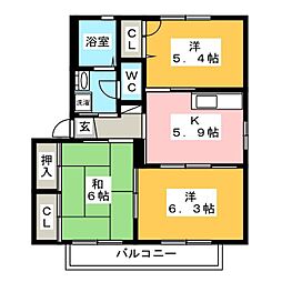 コスモハイツC 3Kの間取図画像