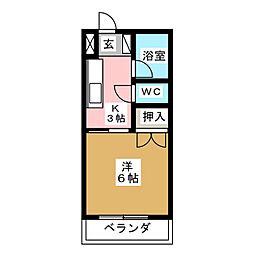 フラットサンパール 1Kの間取図画像
