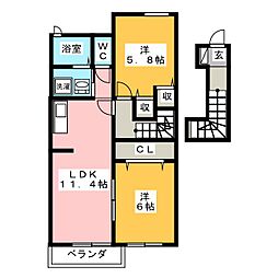 サンノーブル 2LDKの間取図画像