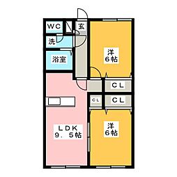 アビタシオン栄 2LDKの間取図画像
