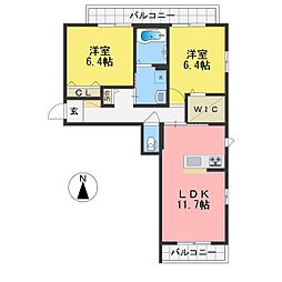 リオリエント花水木 2LDKの間取図画像