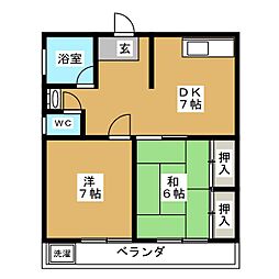 サンホワイトマンション 2DKの間取図画像