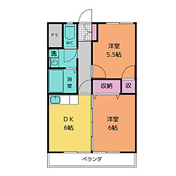 野田ハイツ 2DKの間取図画像