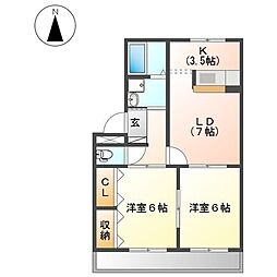 クレストール山王 2LDKの間取図画像