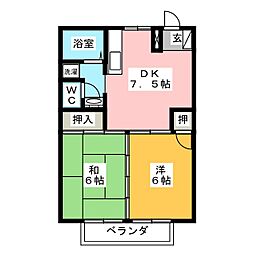 サンハイツ関 2DKの間取図画像