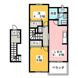 キャッスル岩下2 2LDKの間取図画像