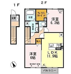 グランソレイユ 2LDKの間取図画像