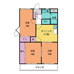 ア・ドリーム稲口 3DKの間取図画像