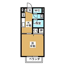 サープラスカメヤマB 1Kの間取図画像