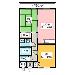 コーポ匠C棟 2LDKの間取図画像