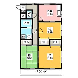 コーポ匠D棟 3DKの間取図画像