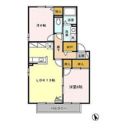 ル・アンソレイエ 2階2LDKの間取り