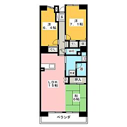 シェルモール釆女 2階2LDKの間取り