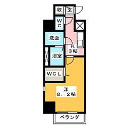 レジデンス浜田 2階1Kの間取り