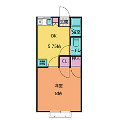 大里ハイツ 2階1DKの間取り