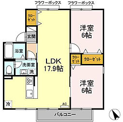 ウエストバンブーC棟 1階2LDKの間取り