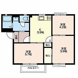 エスポアール城西　壱番館 2階3DKの間取り