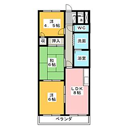エクセル中川原 2階3DKの間取り