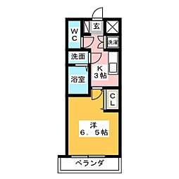 レジデンス浜田 2階1Kの間取り