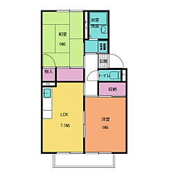 プレジール三宅B 2DKの間取図画像