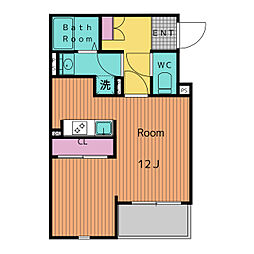 シュペール 1階ワンルームの間取り