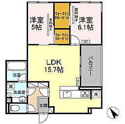 ディーシャンブル石塚町 1階2LDKの間取り