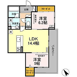 ディーシャンブル石塚町 2階2LDKの間取り