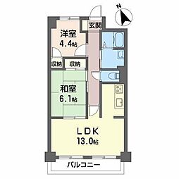 アーバンコア南浜田 2階2LDKの間取り
