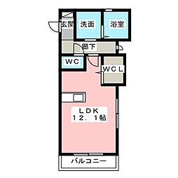 グランドネーフルときわ 3階1Kの間取り