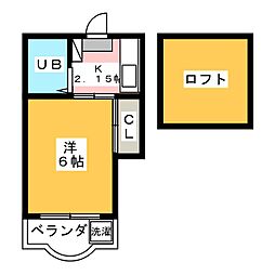 コモード西浜田B 1Kの間取図画像