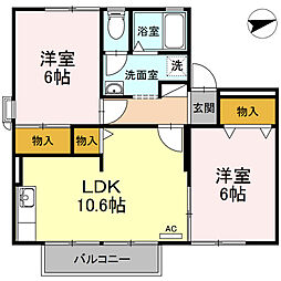 カーサセレーノB 2LDKの間取図画像