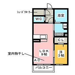 グリーンティアB 1LDKの間取図画像