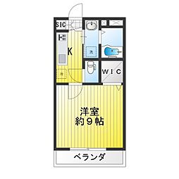 UNITE利平治 1Kの間取図画像
