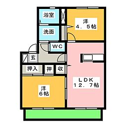 ルシード笹川 2LDKの間取図画像