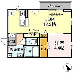 フォルトーナヒロ 1LDKの間取図画像